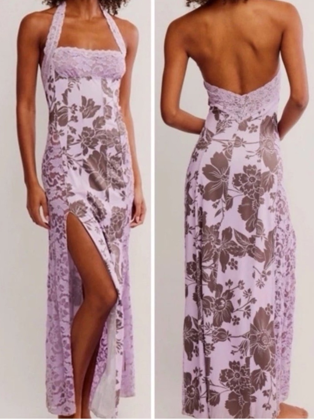 Free People Lavender Floral Lace Halter Maxi Dress